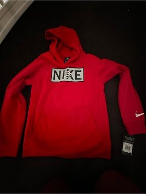 Nike Red Kids Hoodie with White Logo Panel